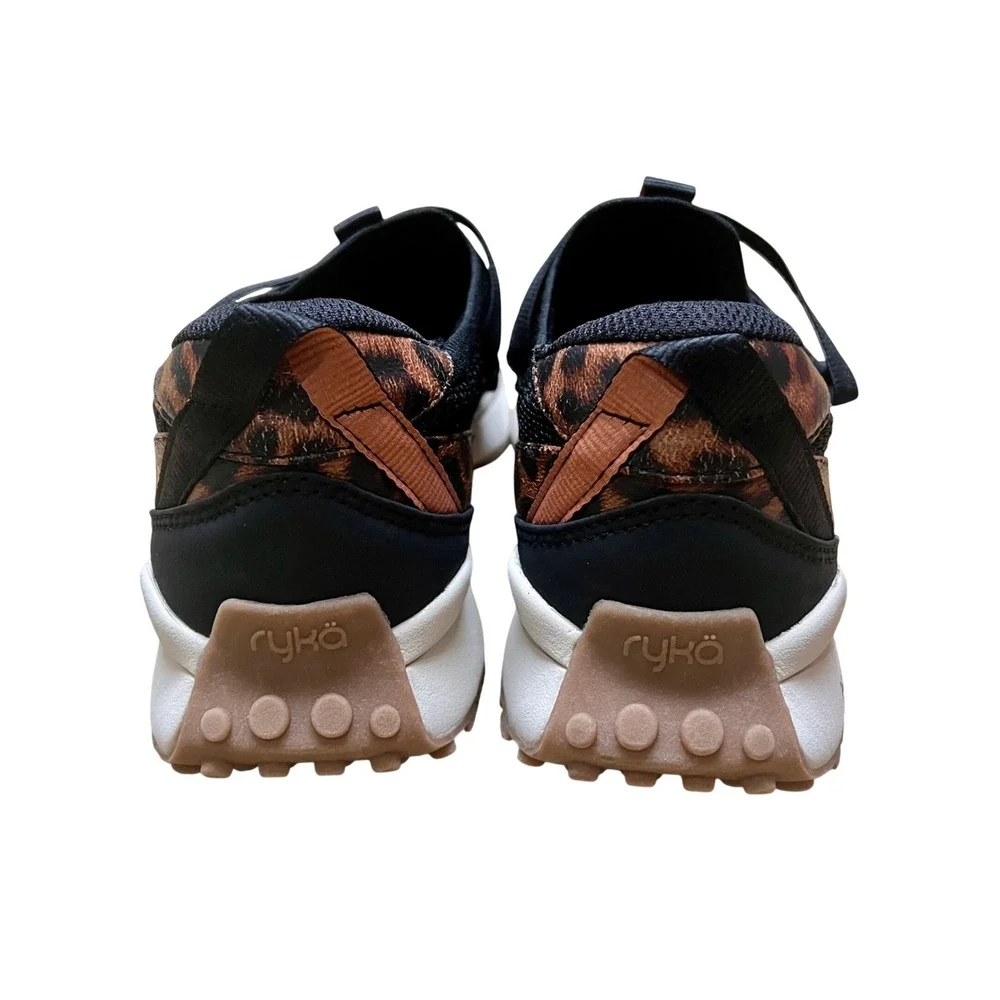 Ryka Jumpstart Lace Womens 9.5M Black Leopard Print ActiviFOAM Walking Shoes NEW